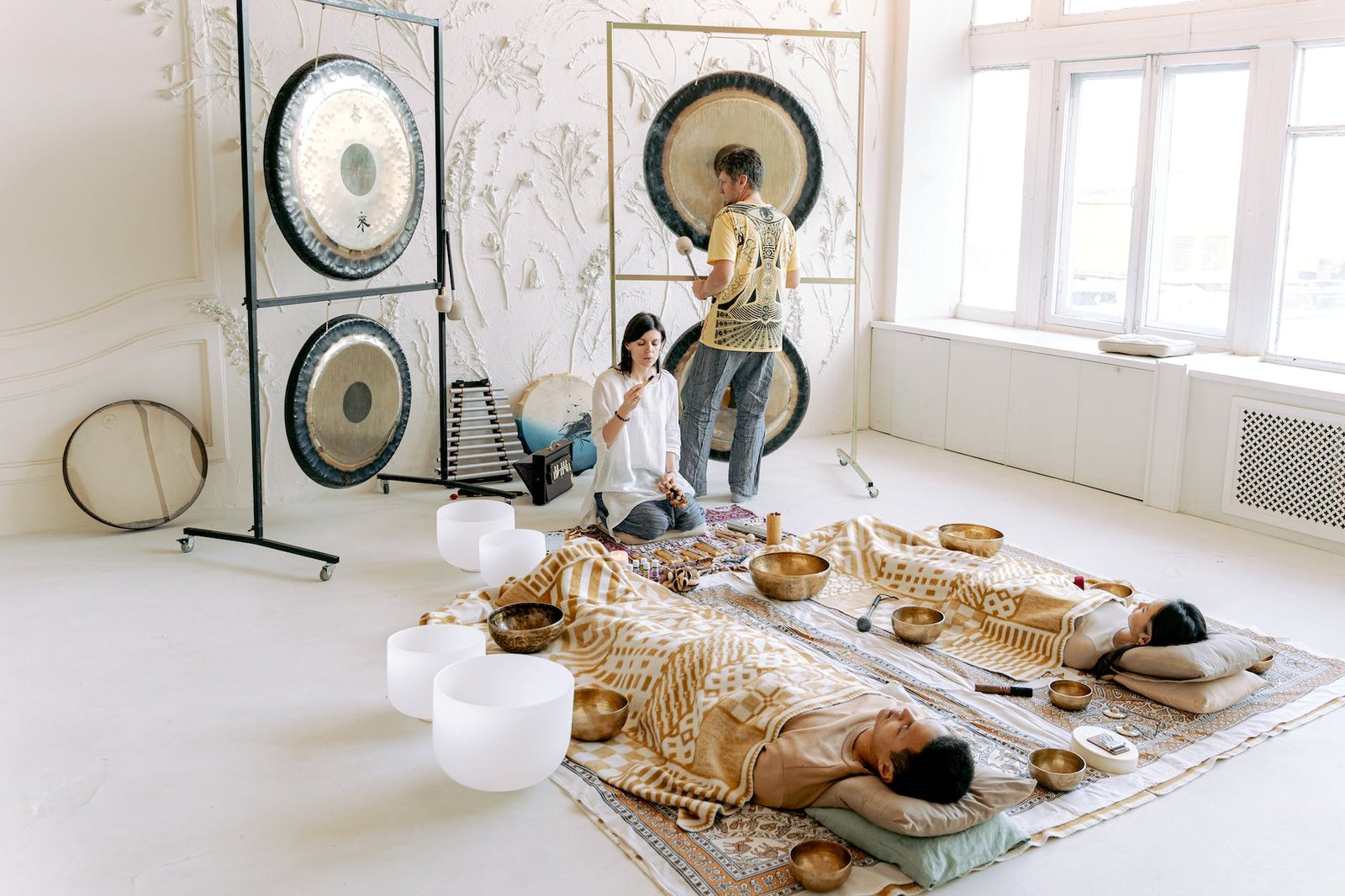 people in a sound bath