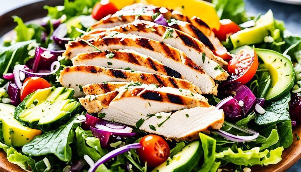 Delicious chicken salad with grilled chicken