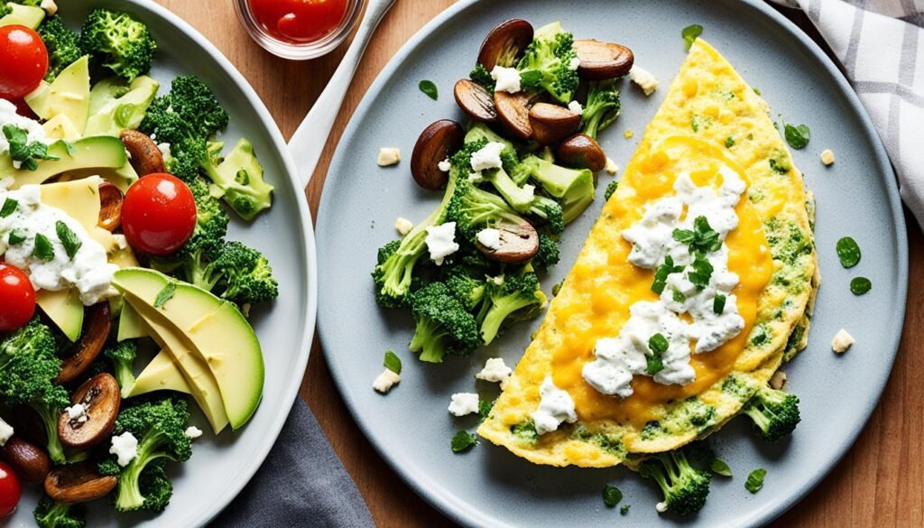 Variations on omelette with broccoli and cheese