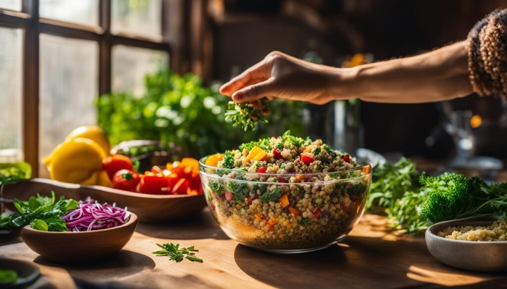 serving quinoa salad